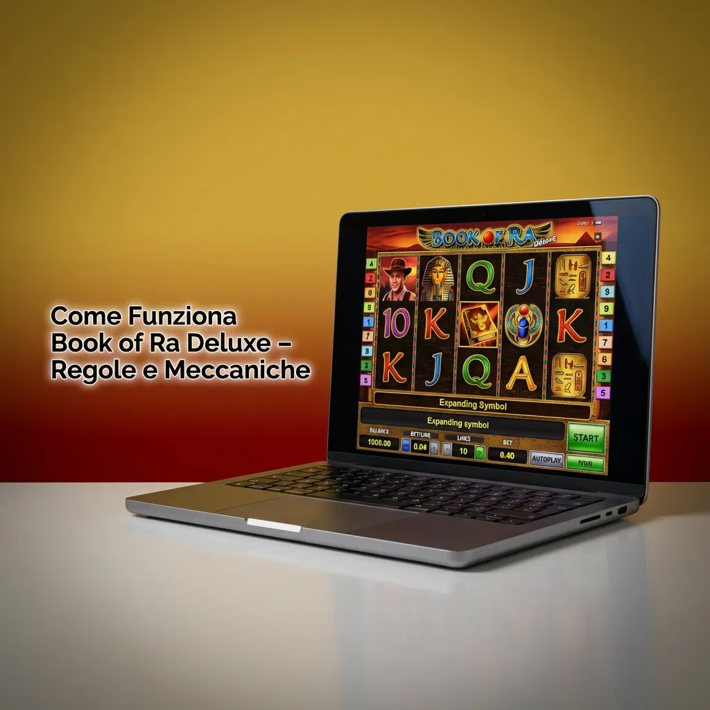 Book of Ra Deluxe slot machine showing 5 reels, 10 paylines, and Book symbol acting as Wild and Scatter for free spins