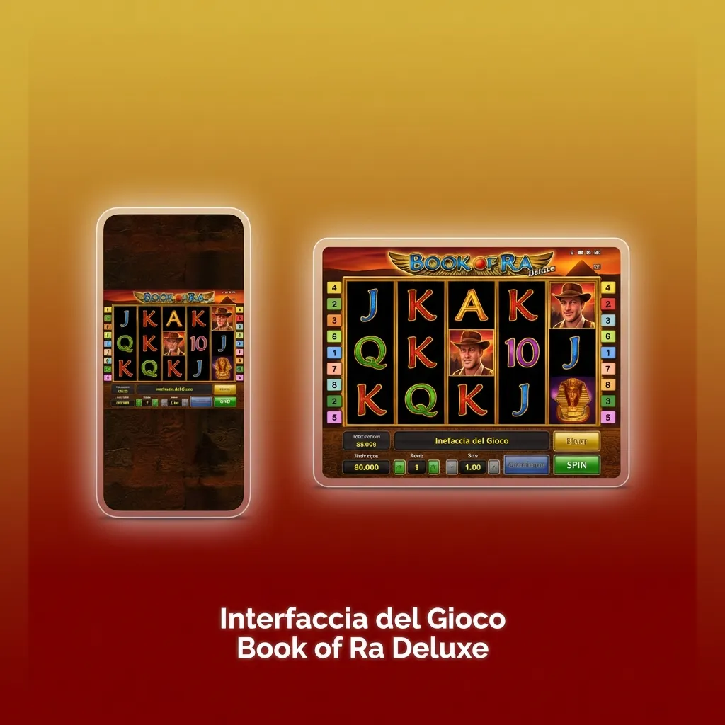 Schermata di gioco di Book of Ra Deluxe con interfaccia intuitiva, comandi di puntata e tema dell'antico Egitto